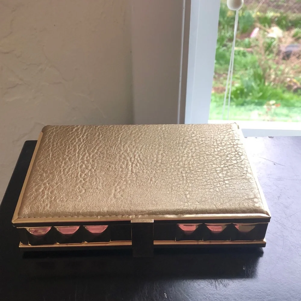 MMS gold metal and leather box clutch with cross body chain. OS - Picture 2 of 11